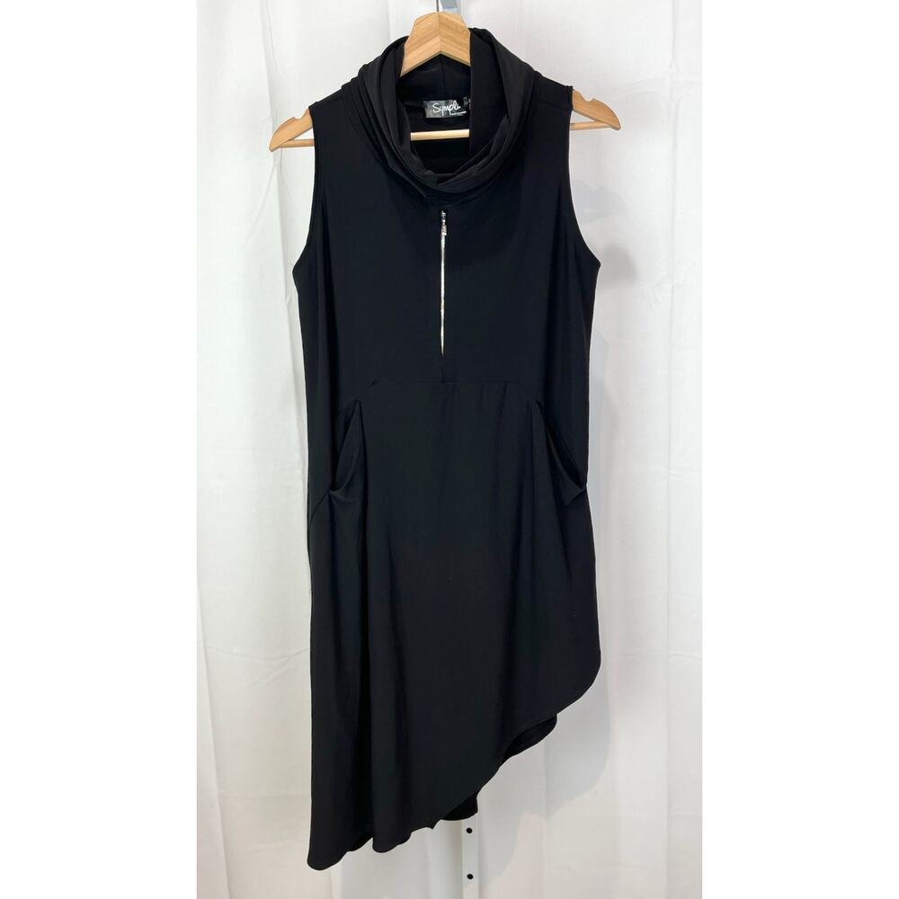SYMPLI Canada Cowl Tunic Top Size 10  Keyhole Zip Sleeveless Asymmetric Black